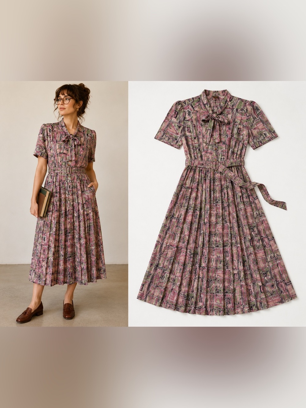 Vintage Florentine Petites Abstract Secretary Dress Belt Size 10 Artsy Teacher